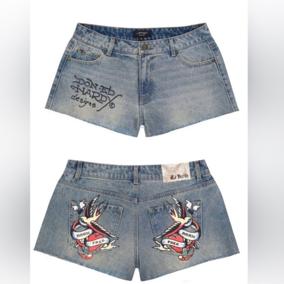 Ed Hardy blue jeans light tint SWALLOW DENIM SHORTS size 28 new - Picture 6 of 7